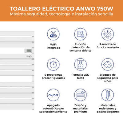 TOALLERO ELÉCTRICO PLANO ANWO FLB.750 750W C/WIFI